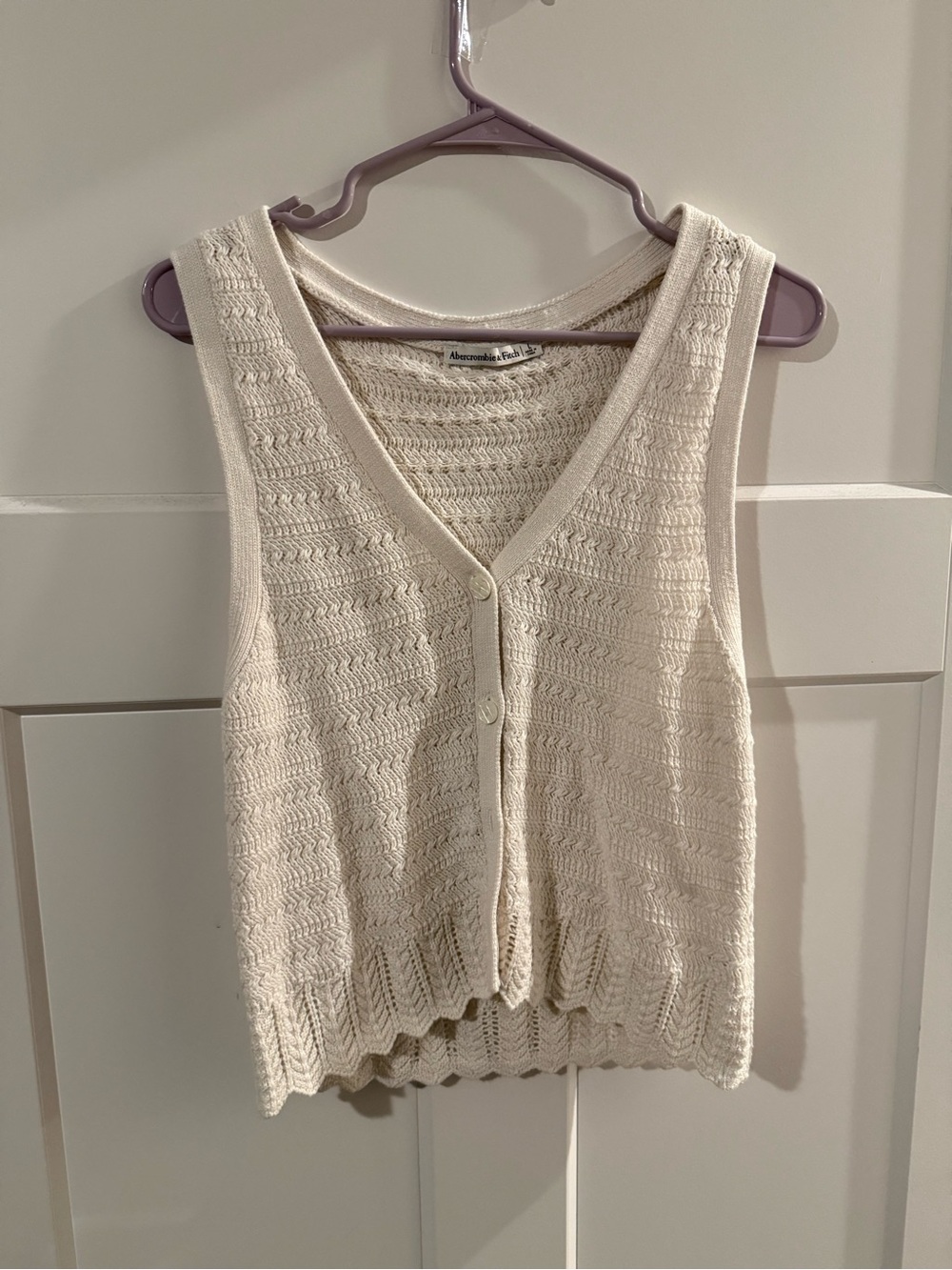Abercrombie & Fitch Cream Open-Knit Button Vest